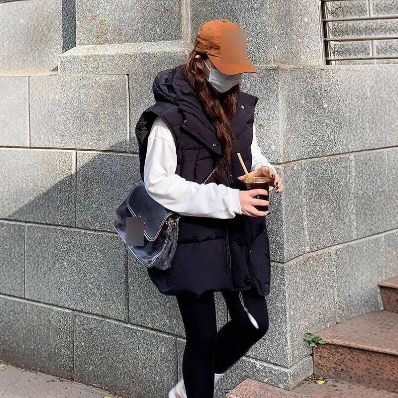 Vêtements pour femmes - Gilet matelassé à capuche sans manches, coupe ample, style décontracté_voghion.com