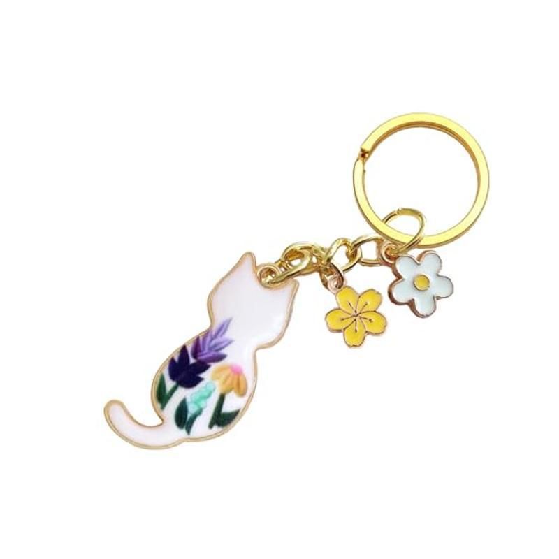 Nouveau porte-clés coloré et mignon en émail avec fleur, passionné de jardin et de chat_voghion.com