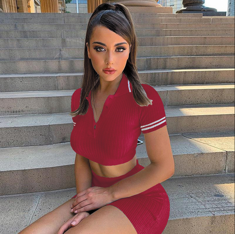 2025 Damen Neue Sommer Kurzarm Halbrock Mode Sexy Crop Top Pullover Zweiteiliges Set_voghion.com