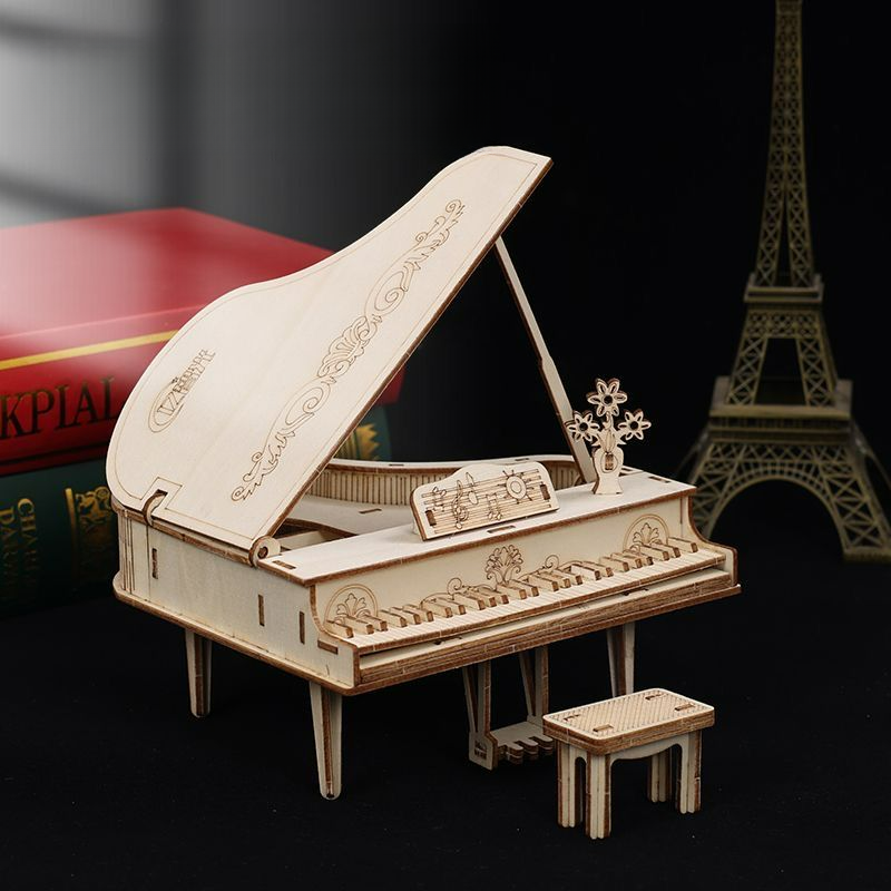 Instrumento musical DIY, piano, arpa infantil, caja de música con manivela, rompecabezas de madera 3D, juguete_voghion.com