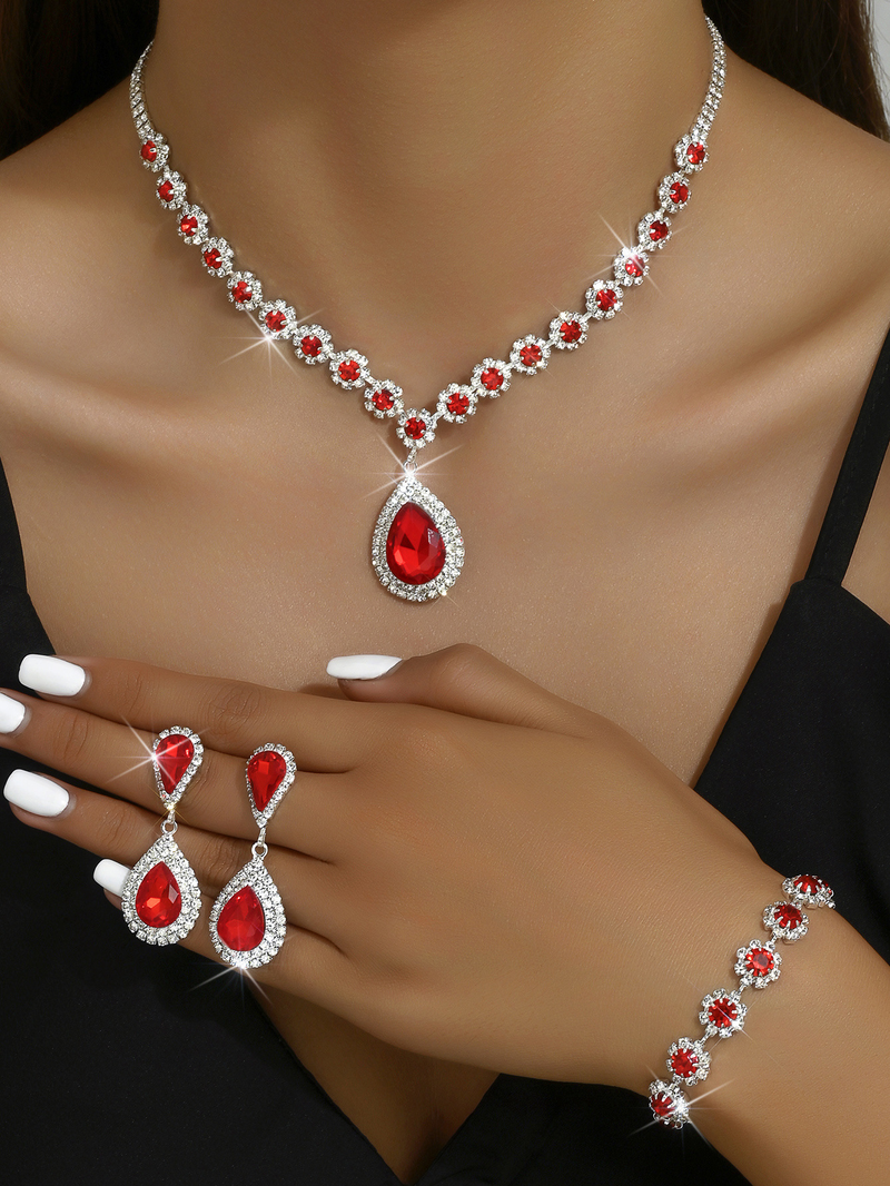 Set di gioielli per cena di nozze alla moda da donna Set di gioielli per sposa e sposa, collana, orecchini, bracciale, set di tre pezzi_voghion.com