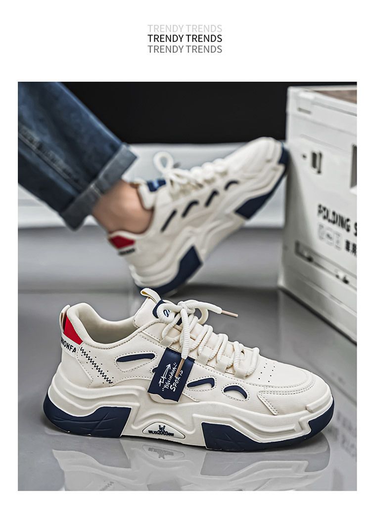 Atmungsaktive weiße Herbst-Herrenschuhe im koreanischen Stil, vielseitige Sneakers mit dicken Sohlen, lässige Papa-Schuhe_voghion.com