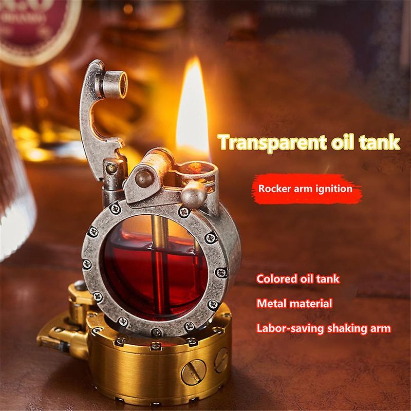 Vintage-Grabenfeuerzeug, transparentes Kerosinfeuerzeug, antikes Steampunk-Feuerzeug, cooles, einzigartiges Feuerzeug für Männer (kein Brennstoff)_voghion.com