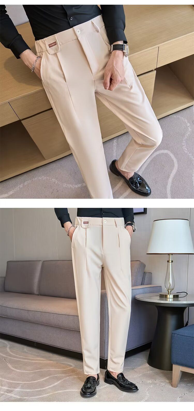 Spring And Summer New Men's Suit Pants Men's Solid Color Non-ironing Casual Pants Commuting To Work Slim-fitting Solid Color Nine-point Pants_voghion.com