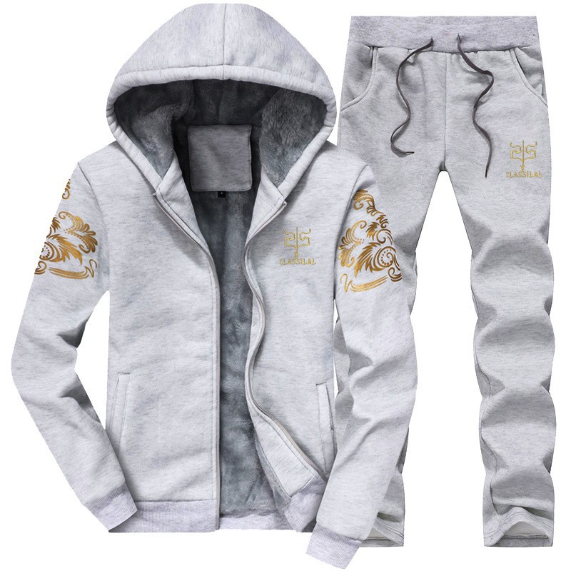 Y7 Fleece-Lined Winter Two-Piece Thickened Men's Suit New Fashionable Stylish Casual Sports Set_voghion.com
