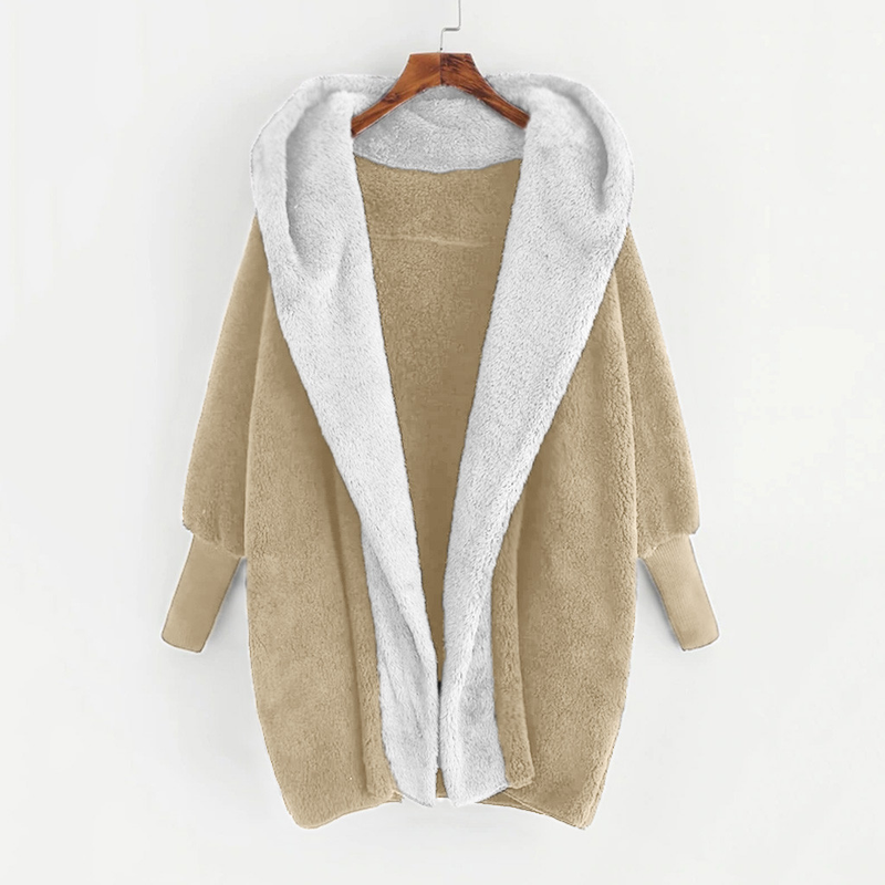 Damjacka med färgblockad lös cardigan med luva i sammet_voghion.com