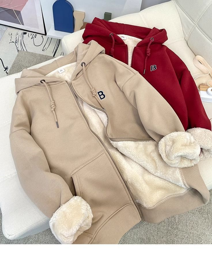 Ženska oblačila Žametna, odebeljena jopica sherpa s kapuco za ženske, jesen in zima, nova ženska ohlapna topla jopica z dolgimi rokavi in zadrgo_voghion.com