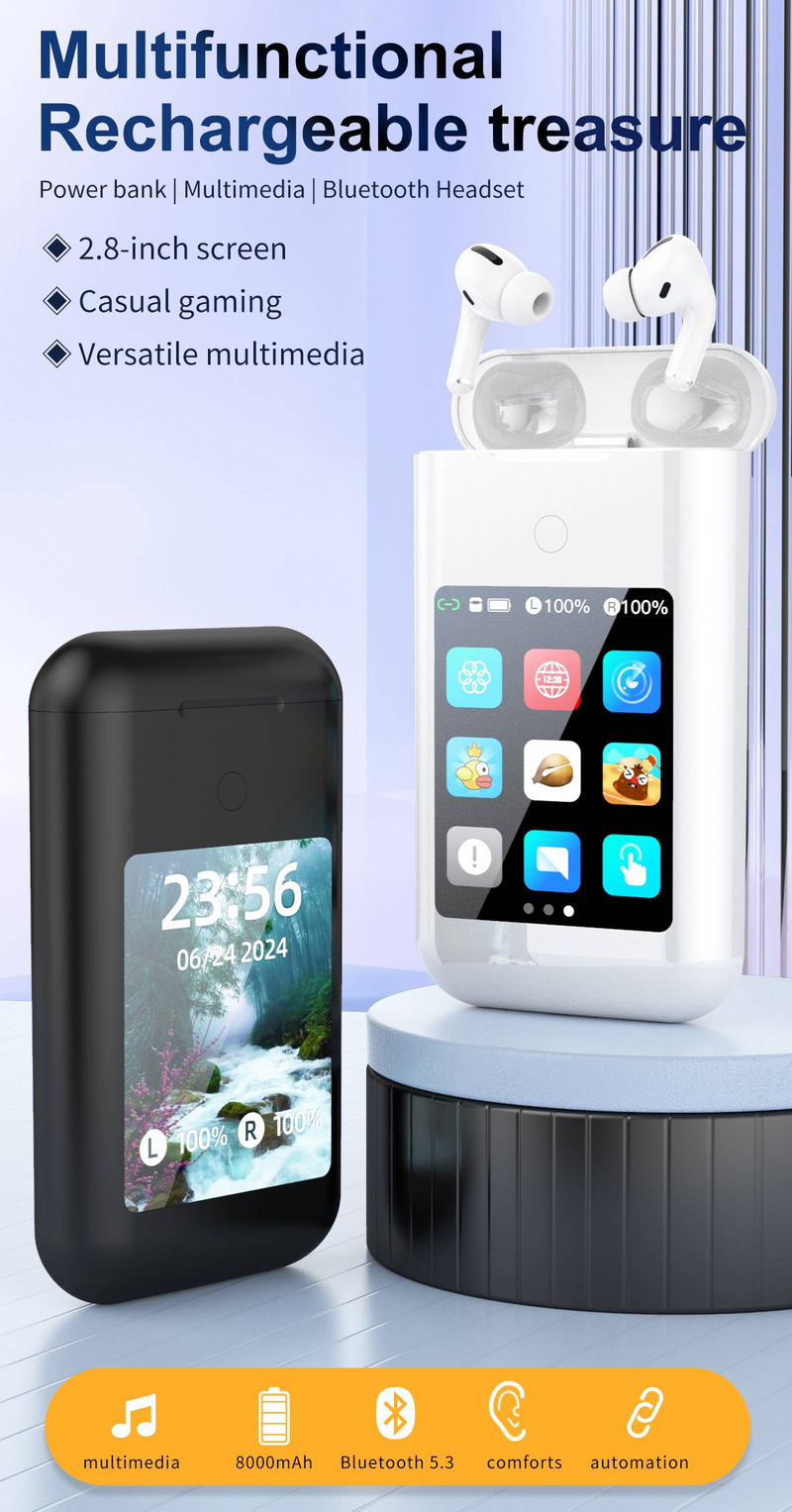 Új mobiltelefon-töltőállomás Bluetooth vezeték nélküli fülhallgatóval és képernyőkijelzővel_voghion.com