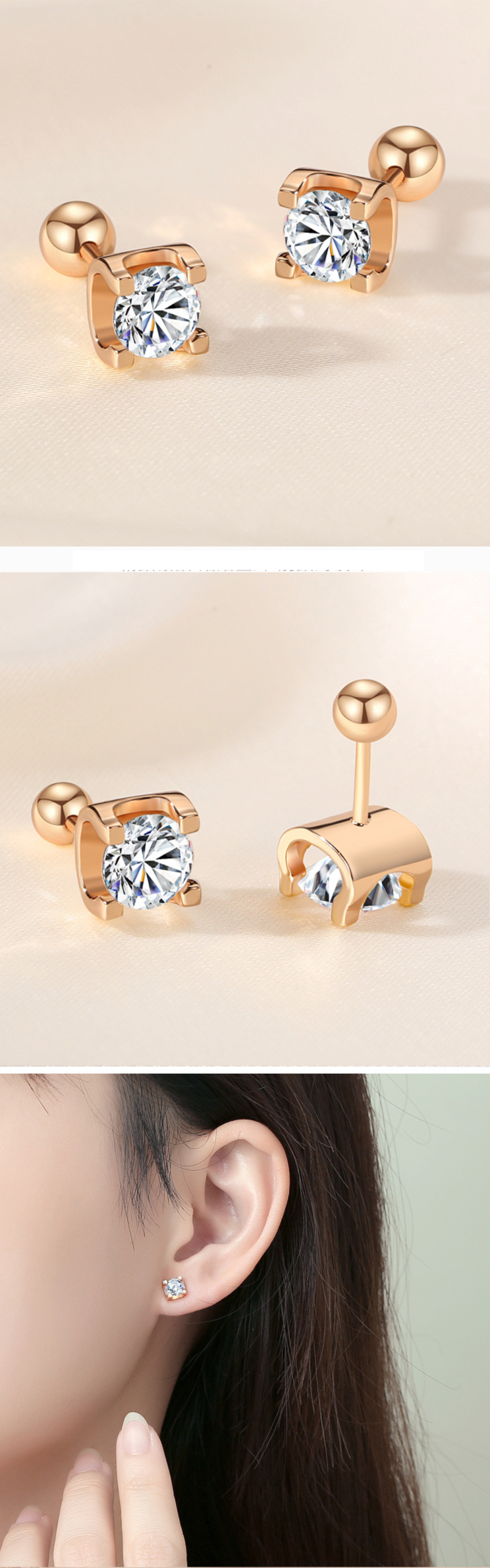 Orecchini a vite classici in oro rosa per donna con testa di toro in moissanite, gioielli in argento cavo_voghion.com