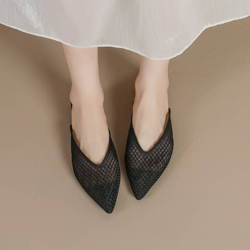 2025 Sommer Neue Internet-Promi-spitze flache Sandalen Ins Lazy Half Dragged Fairy Style Baotou Muller Damen Hausschuhe_voghion.com