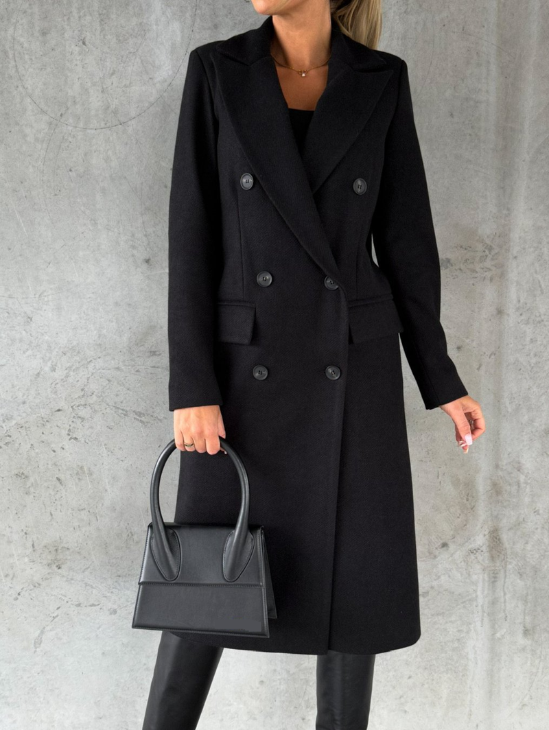 Herbst und Winter Modischer, einfacher langärmeliger, zweireihiger Wollmantel für Damen_voghion.com