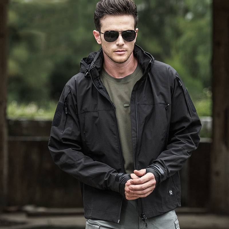 Urban Tactical Softshell Jacket - Lightweight Waterproof Windbreaker For Hiking/Skiing/Commuting (Grey/Black/Khaki/Olive)_voghion.com