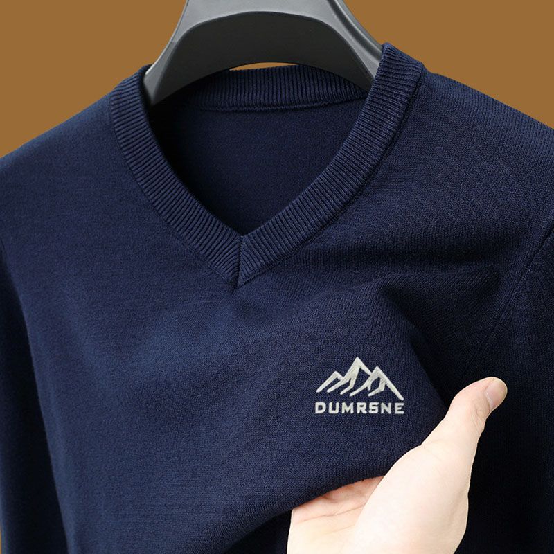 Hochwertiger Wollpullover für Herren, einfarbig, Herbst und Winter, V-Ausschnitt, lässiger, vielseitiger Basispullover_voghion.com