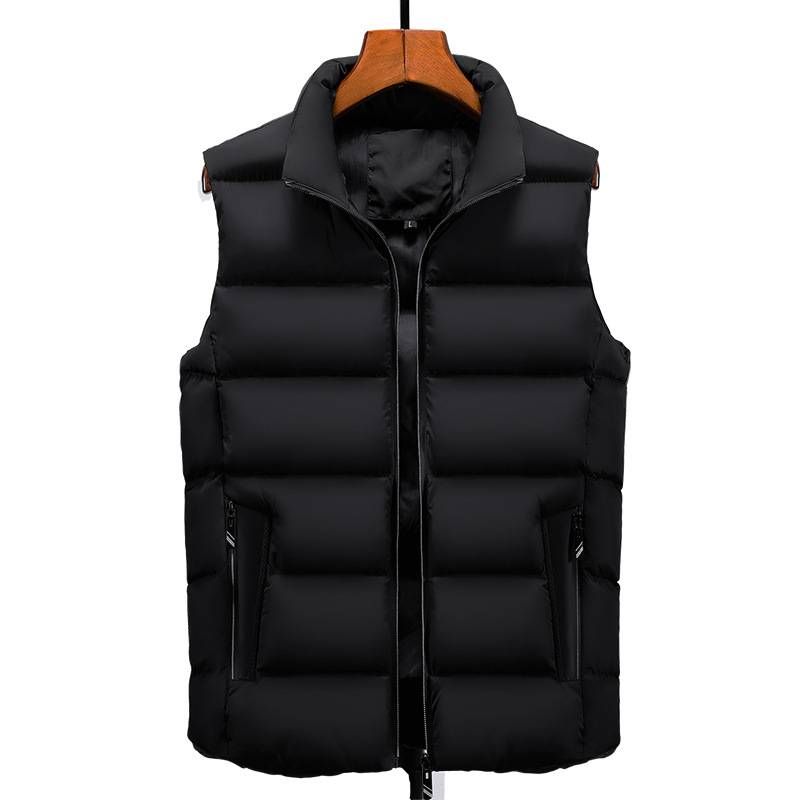 Chaleco con cuello alto y cremallera para hombre: chaqueta acolchada sin mangas de poliéster, ideal para el invierno, ideal para usar en capas de forma informal._voghion.com