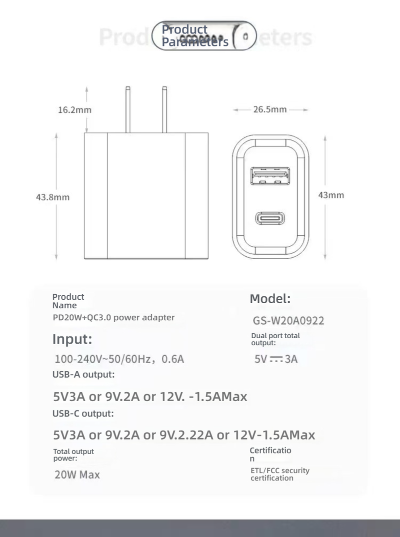 20W PD Fast Charger For IPhone – Dual Port USB-C Wall Charger (Compatible With IPhone 17/16 Pro, Quick Charge 3.0, Compact Design)_voghion.com