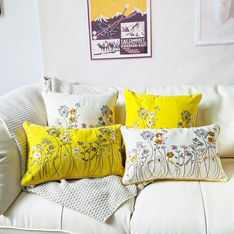 Housse de coussin de canapé en coton brodé à fleurs colorées de style pastoral nordique, vente en gros, directe d'usine_voghion.com