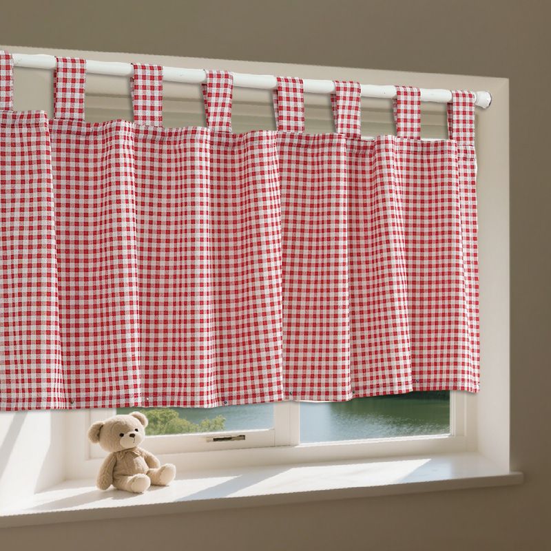Cortinas xadrez boêmias para cozinha, quarto e cafeteria – Cortina de porta e janela de linho e algodão estilo Ins com borlas, xadrez vermelho/verde/preto_voghion.com