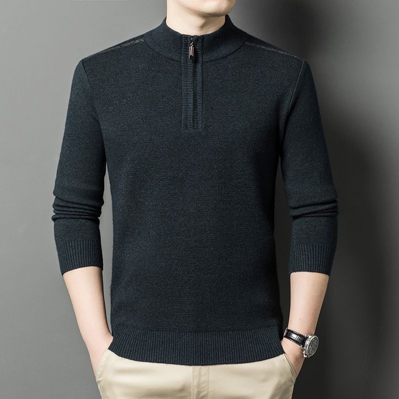 Maglione autunnale e invernale YINGAO, collo alto, mezza cerniera, maglione a maniche lunghe per papà, maglione caldo in maglia da uomo_voghion.com