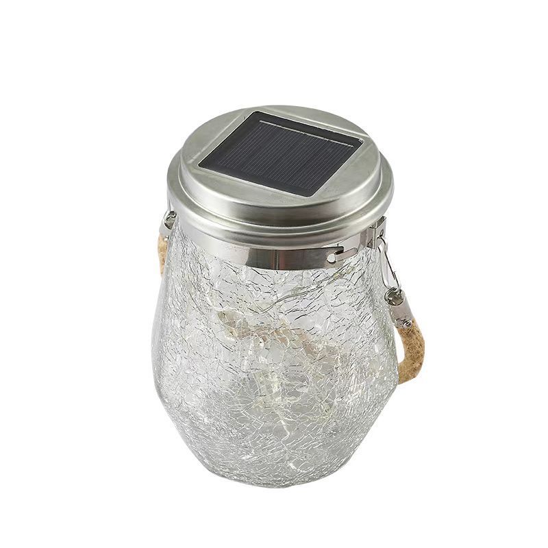 Lampion wiszący LED z popękanego szkła Mason Jar zasilany energią słoneczną – do ogrodu, na taras i jako element dekoracji świątecznej (dostępny w wielu kolorach i stylach)_voghion.com
