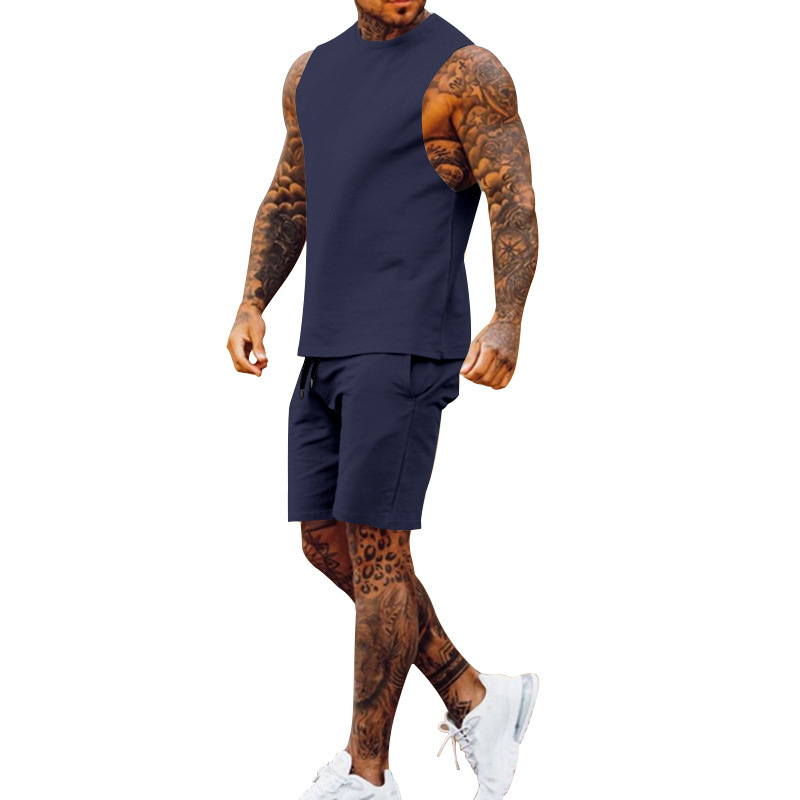Cross-border European And American New Summer Sleeveless Sports Suit Men's Breathable Thin Round Neck Solid Color Vest_voghion.com