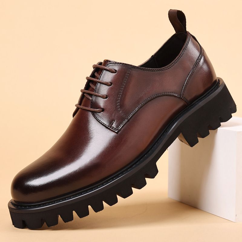 Top Layer Cowhide Business Casual British Round Toe Height Increasing Genuine Leather Soft Formal Men's Shoes, Thick_voghion.com