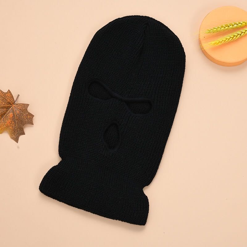 Cappello da sci a tre fori per autunno e inverno, lavorato a maglia, per uomo e donna, in acrilico tinta unita, lavorato a maglia, caldo cappello invernale all'ingrosso_voghion.com