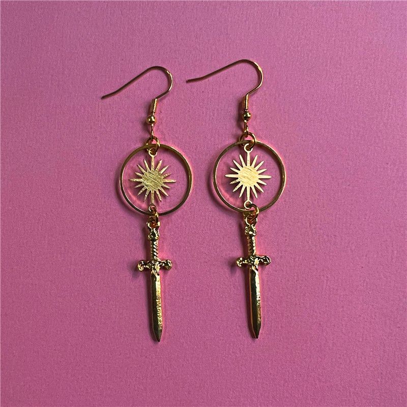 Boucles d'oreilles Boho à crochet d'oreille Gold Dagger Sun_voghion.com