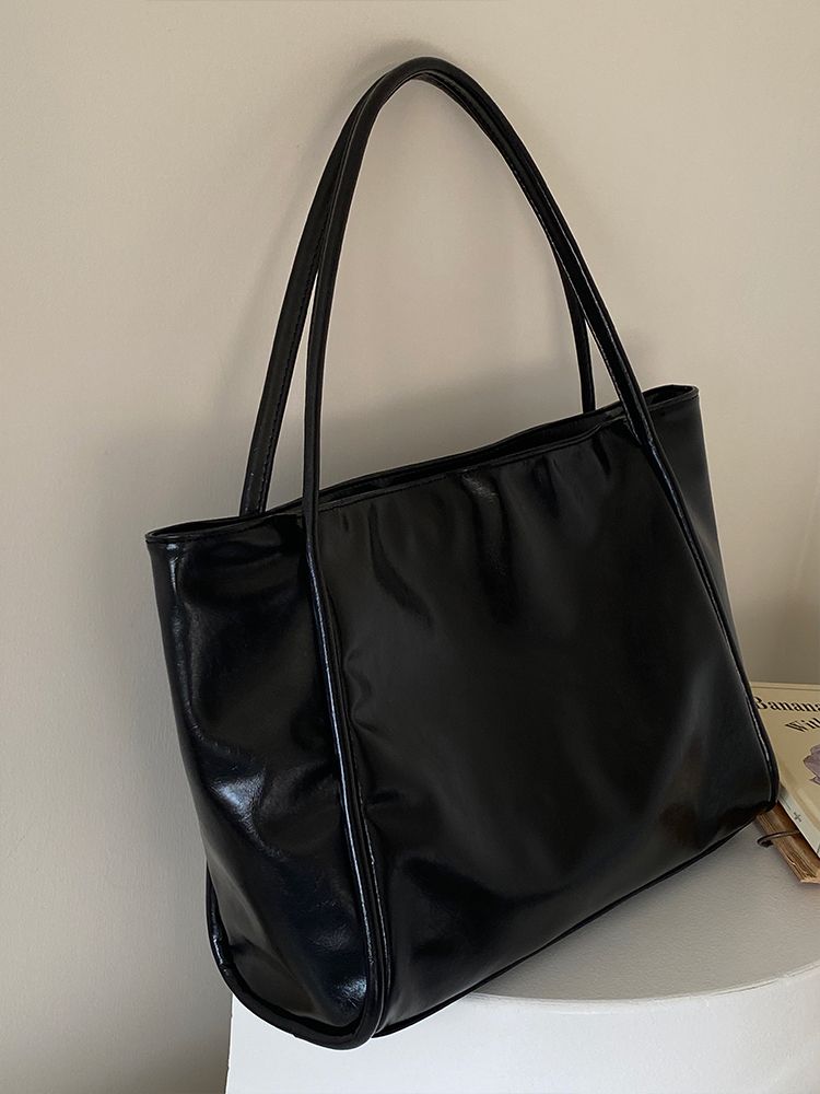 Sac fourre-tout à bandoulière noir décontracté pour femmes, grande capacité, texture décontractée, nouvelle mode, style horizontal, tendance, 2024_voghion.com