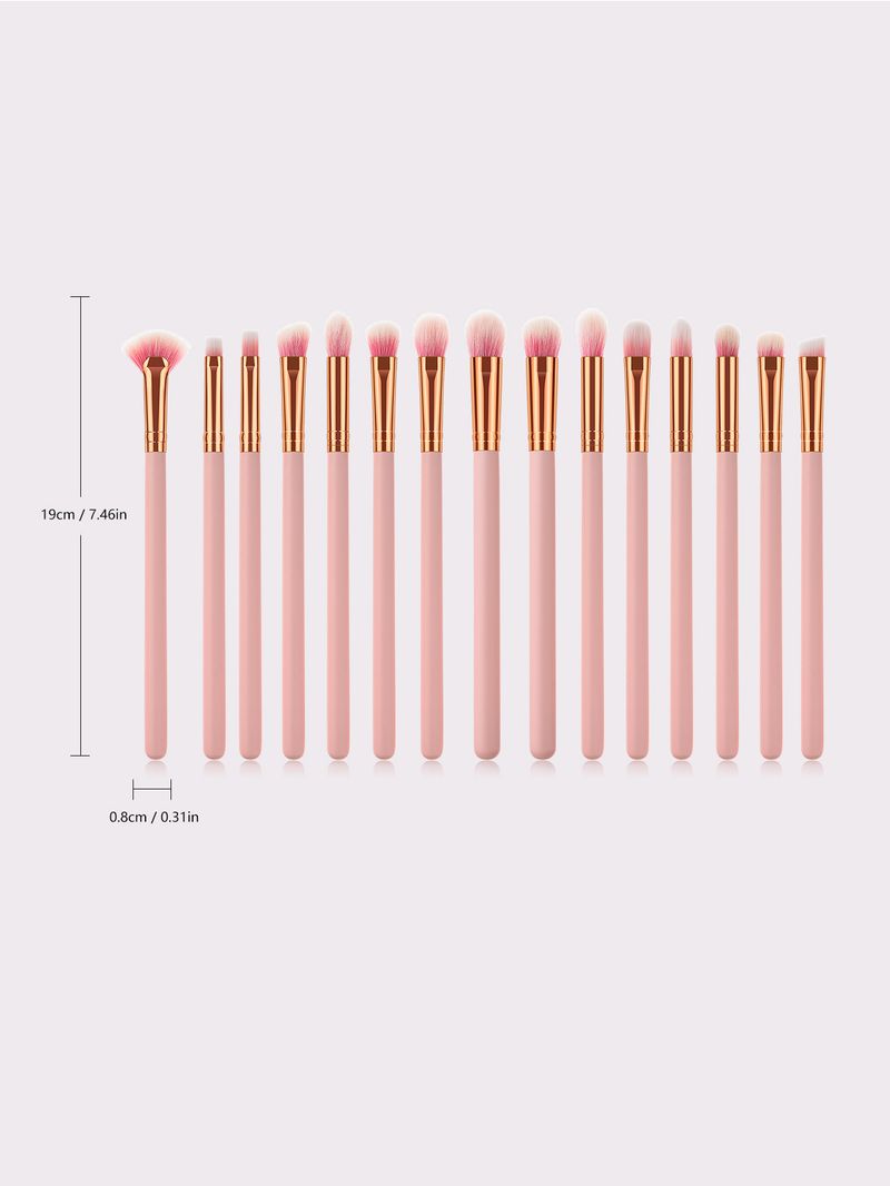 Conjunto de 15 pincéis de maquiagem rosa, incluindo pincel para sombra, pincel para corretivo, FINDCOLOR_voghion.com