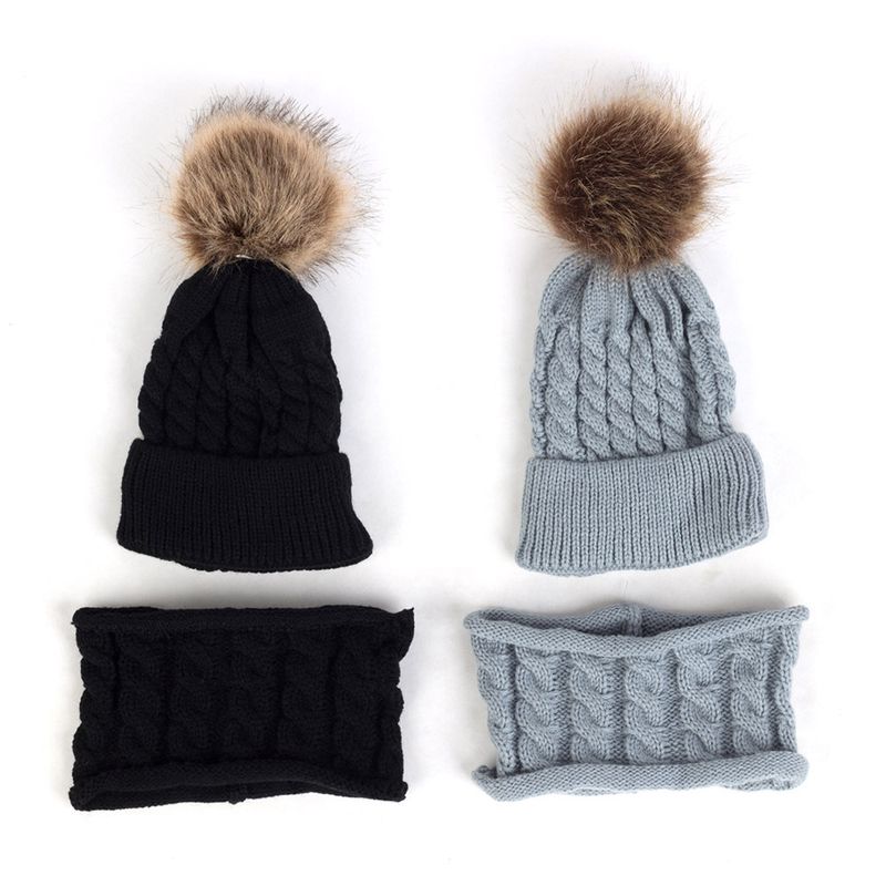 Herbst Wintermütze Lätzchen zweiteilig mit Ball Jungen und Mädchen kleine Fried Dough Twists Wollbedeckung Kopfmütze Baby_voghion.com