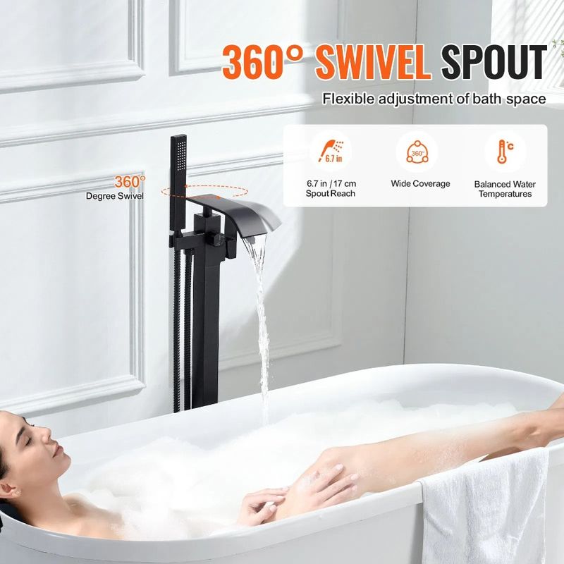 Floor Swivel Bathtub Faucet Taps Shower Water Mixer Mount Tub Modes Filler Spout Bathin Freestanding 360° For Two Freestanding_voghion.com