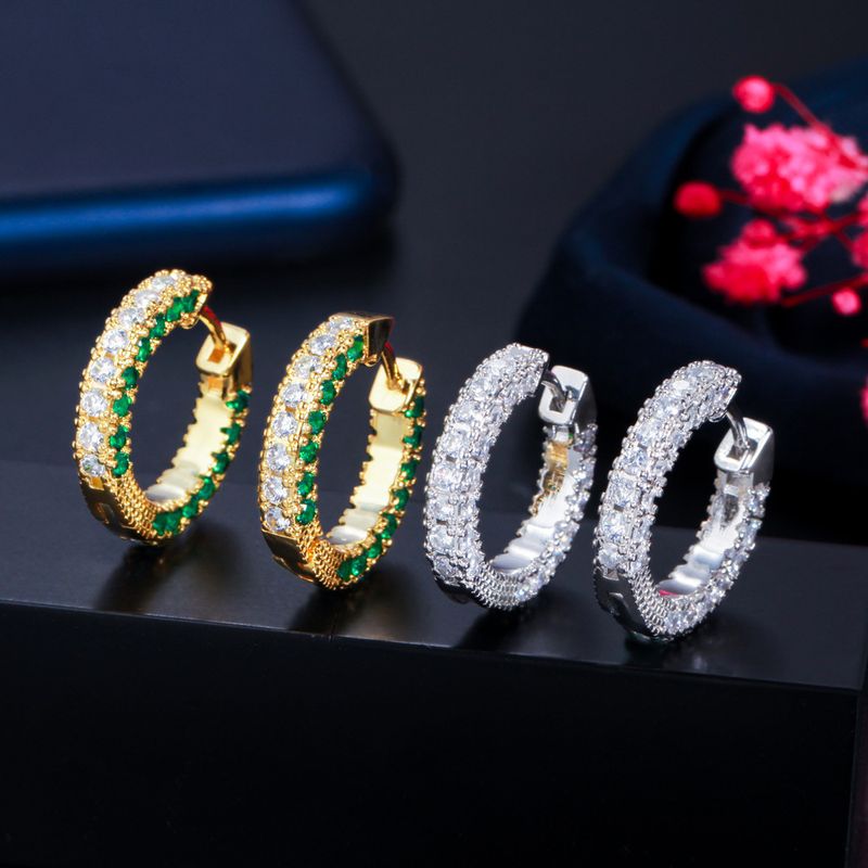 1 Paar Ohrringe für Hochzeiten, Brautschmuck, koreanischer Stil, Kreiseinlage, Kupfer-Zirkon, 14 Karat vergoldet, weißvergoldet_voghion.com