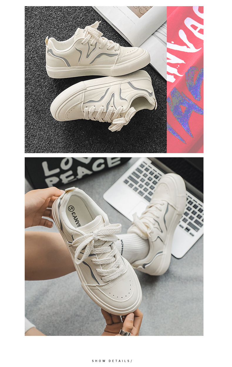 Scarpe da ginnastica in pelle color crema, versatili, casual, sportive, piccole, bianche, tendenza 7933_voghion.com