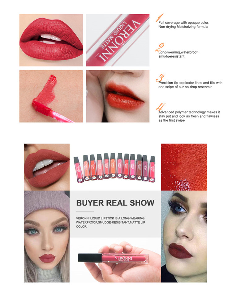 2024 2023Lip VERONNI Make-Up Matt Flüssigen Lippenstift Wasserdicht Antihaft Tasse Quadratische Röhre Sexy Nude Stil Lippen Farbe Ma_voghion.com