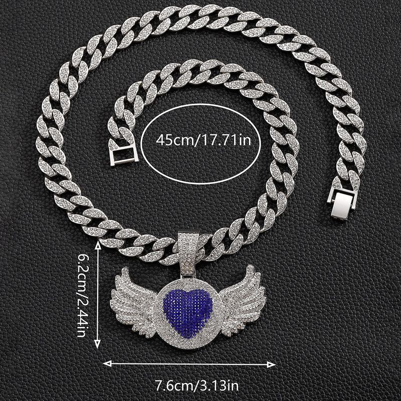 Collana da uomo con ciondolo a forma di ala d'angelo rosa, stile hip hop rap, alla moda e creativo, con diamanti blu._voghion.com