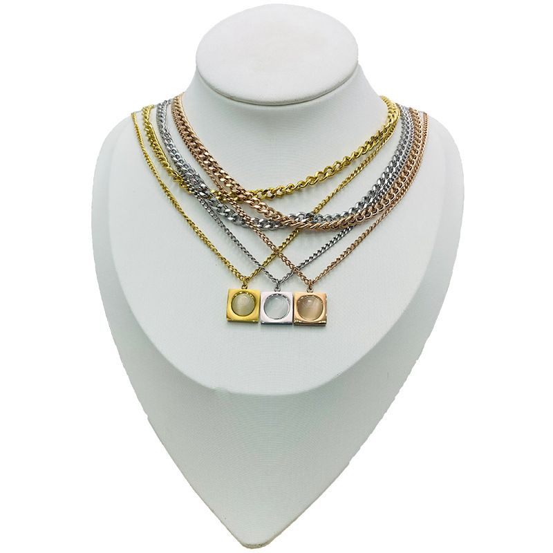 Cat's Eye Square Simple High Grade Double Layer Necklace For Women With Light Luxury Small Design, Fashionable_voghion.com