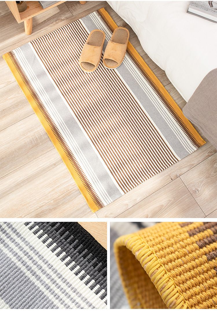 Tappeto in cotone intrecciato con filo, tappetino da pavimento, strisce colorate, griglia multicolore, traspirante, semplice, zerbino per la porta di casa_voghion.com