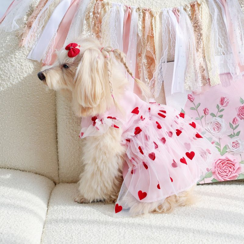 Haustierbedarf Sommer dünne Kleidung Prinzessin Kleid Kostüm Herz Print Mesh kleine Hund Anti-Shedding_voghion.com