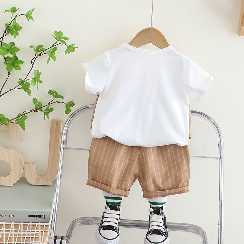 Boys' first year dress, tie, vest, round neck, short sleeved baby casual shorts, two-piece set, batch_voghion.com