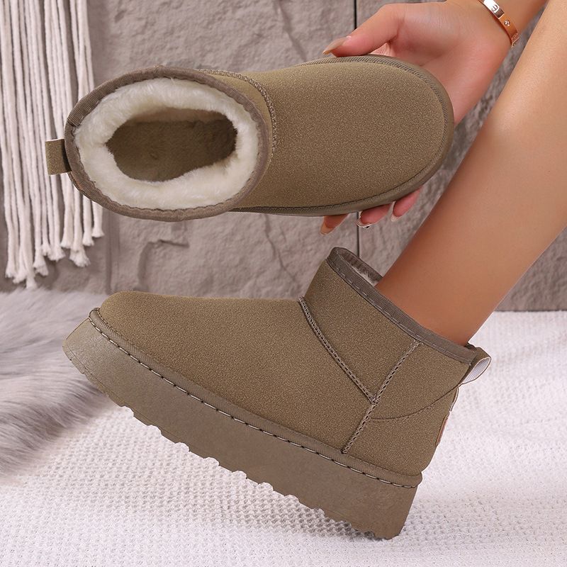 SHLIANG Bottes de neige à plateforme épaisse en peluche pour femmes, chaussures d'hiver chaudes en fourrure et coton, bottines en daim à enfiler, chaussures rembourrées Y0074_voghion.com