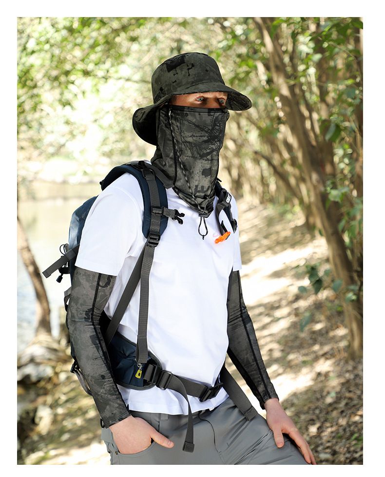 Outdoor Sun Protection Set - UPF 50+ Cooling Bucket Hat With Neck Cover & Arm Sleeves, Lightweight & Breathable For Hiking, Travel_voghion.com