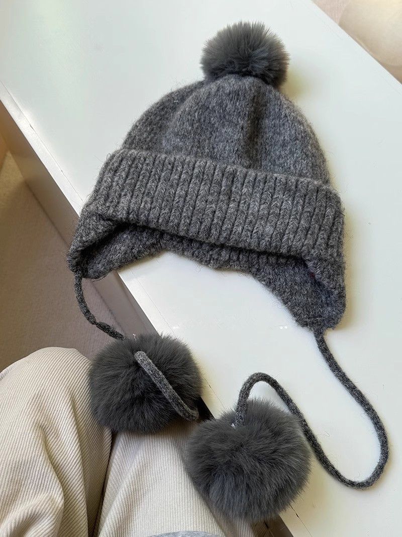 Pom-Pom For Women, Autumn And Winter Warm Ear Protection Lei Feng Hat, Korean Style Fashionable Knitted Hat_voghion.com