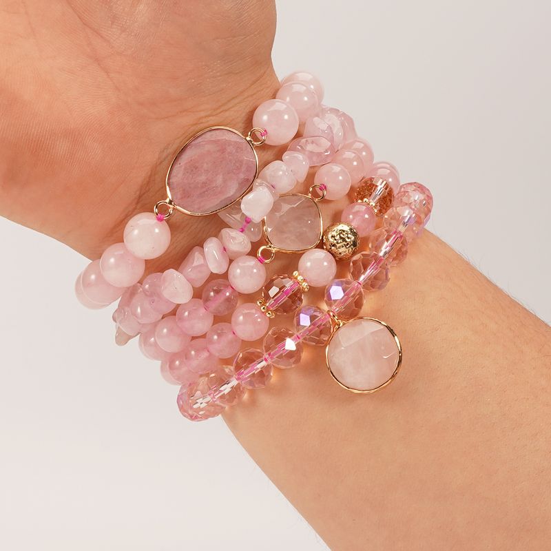 Zestaw kamieni naturalnych w stylu Bohemian Stacking Quartz Rose Green Aventurine Kompozycja kamieni wulkanicznych_voghion.com