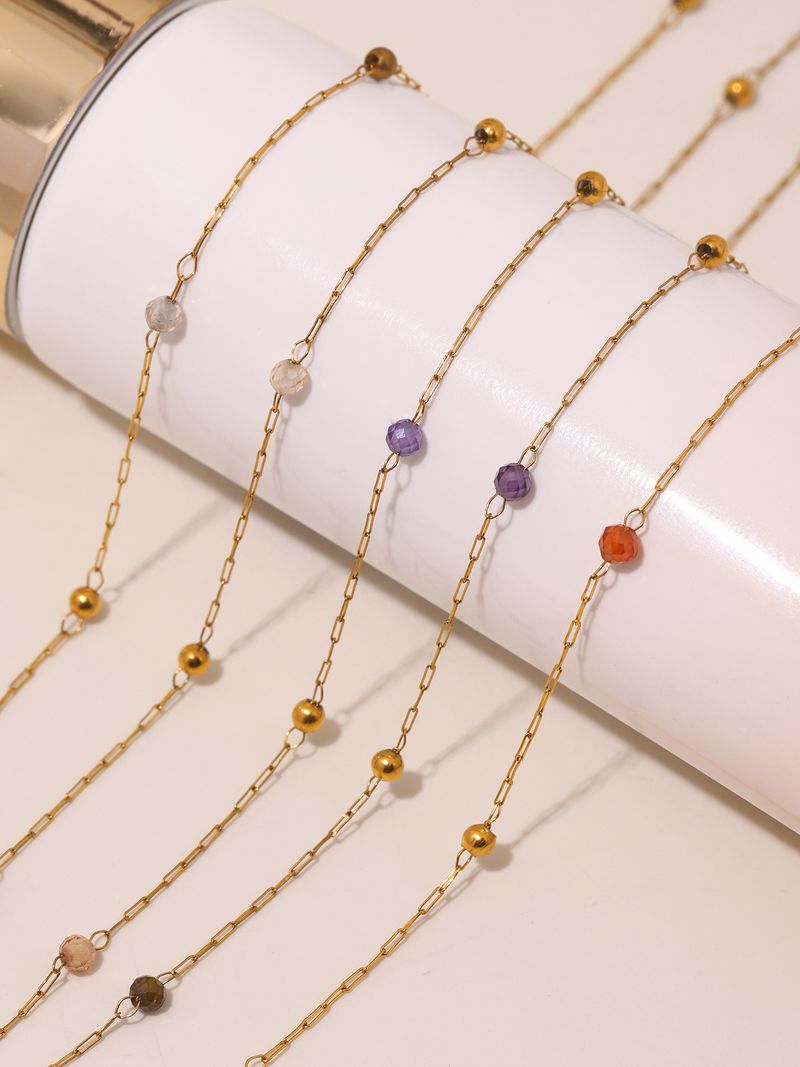 Collana di perline fatta a mano minimalista Niche - Catena a croce martellata ultra fine in zircone sfaccettato da 2 mm in acciaio inossidabile_voghion.com