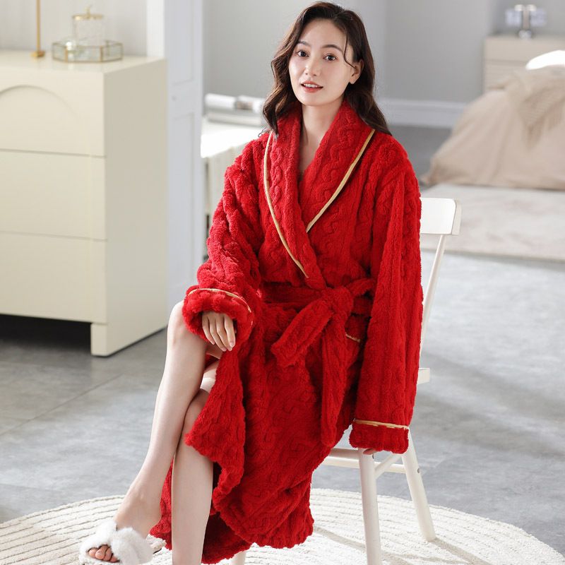 Coppia di camicie da notte da donna, lunghe e spesse, in flanella, da uomo, da pigiama, in pile caldo, in pile corallo_voghion.com