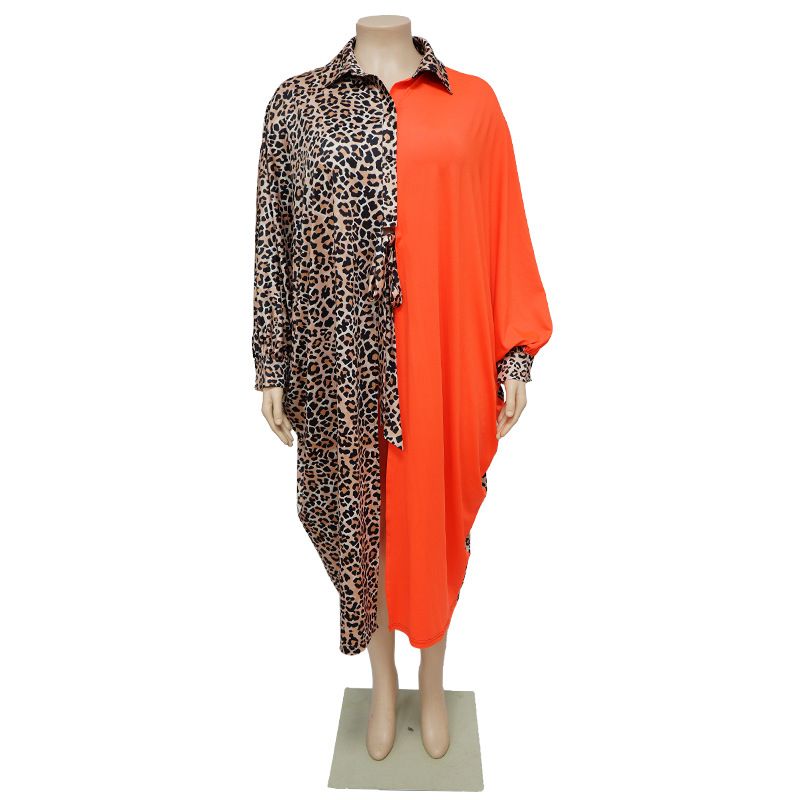 ChicShe N7699 European And American Fashion Plus Size Women's Clothing Nightclub Outfit Solid Leopard Print Patchwork_voghion.com