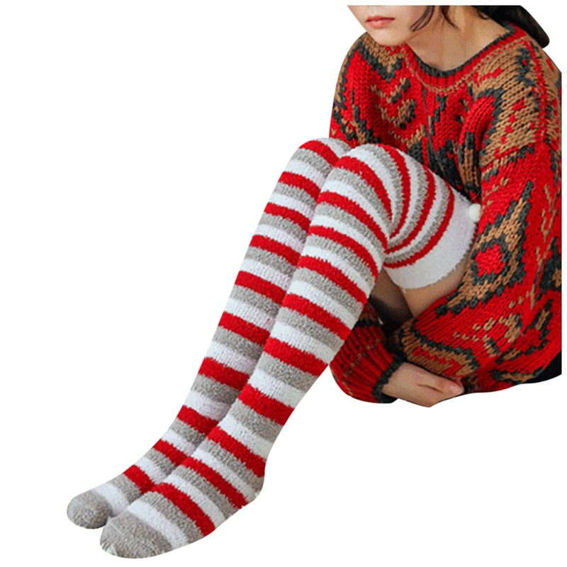 Long For Guys Fleece-Strümpfe, hoch, dick, über den Kniestrümpfen für Damen, weihnachtlich, warme Korallensocken, Größe 13–15_voghion.com
