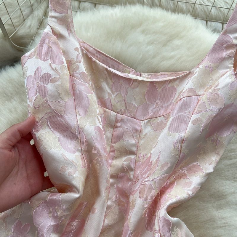 Robe jacquard rétro Palace - Taille fine d'inspiration française et jupe longue moelleuse, élégante robe d'été pour femme_voghion.com