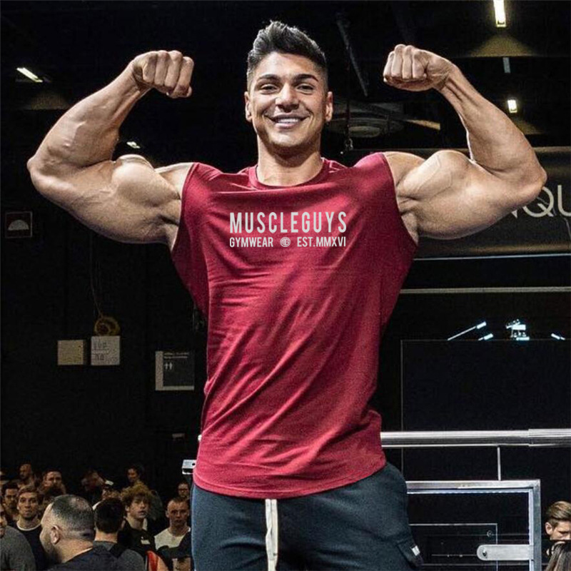 Letter printed bodybuilding and muscle building men's sports tank top tight sleeveless t-shirt Gym tank top_voghion.com
