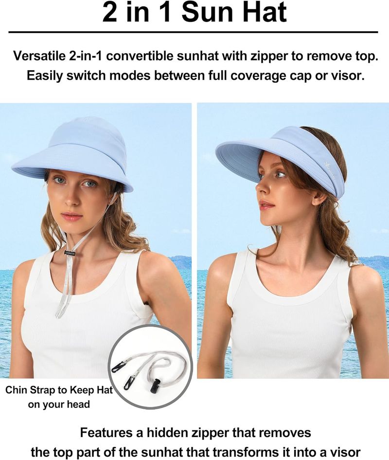 Sun Hats For Womens Wide Brim Visor UV Protection Dual Purpose Hat For Beach Summer Packable Cap_voghion.com